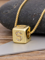 Load image into Gallery viewer, Cube Letter Pendant Necklace