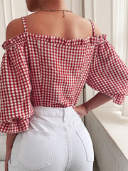 Load image into Gallery viewer, Off-Shoulder Plaid Top