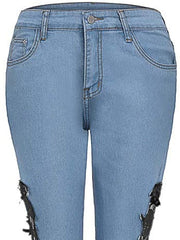 Load image into Gallery viewer, Jeans Side Floral Lace