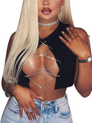 Load image into Gallery viewer, Chain Lace-Up Front Crop Top.