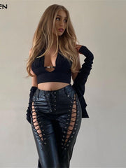 Load image into Gallery viewer, Hollow Out Laced-Up Pants