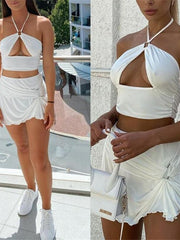 Load image into Gallery viewer, Halter Crop Top and Mini Skirts