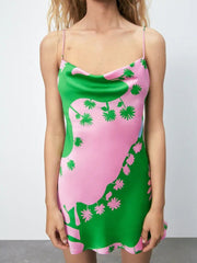 Load image into Gallery viewer, Green & Pink Slip Dress