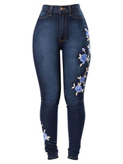 Load image into Gallery viewer, Denim Jeans Pants Floral Embroidered