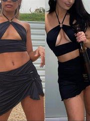 Load image into Gallery viewer, Halter Crop Top and Mini Skirts