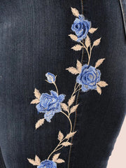 Load image into Gallery viewer, Denim Jeans Pants Floral Embroidered