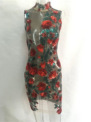 Load image into Gallery viewer, Sequin Roses Sheer Dress