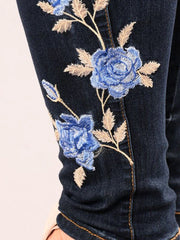 Load image into Gallery viewer, Denim Jeans Pants Floral Embroidered