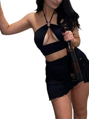 Load image into Gallery viewer, Halter Crop Top and Mini Skirts