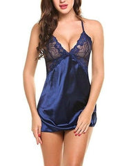 Load image into Gallery viewer, Satin Nightgown Lace Lingerie Set