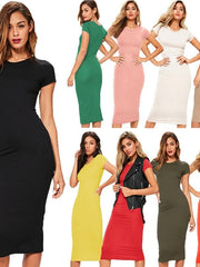 Load image into Gallery viewer, Long  Dress Short Sleeve - vendach