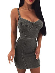 Load image into Gallery viewer, Spaghetti Strap Stretch Denim Dress