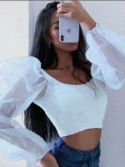 Load image into Gallery viewer, Sheer Long Sleeve Crop Top