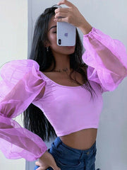 Load image into Gallery viewer, Sheer Long Sleeve Crop Top