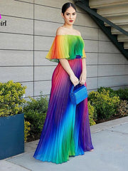 Load image into Gallery viewer, Off Shoulder Rainbow Color Dress