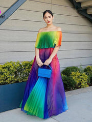 Load image into Gallery viewer, Off Shoulder Rainbow Color Dress