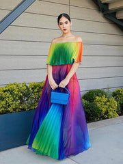 Load image into Gallery viewer, Off Shoulder Rainbow Color Dress