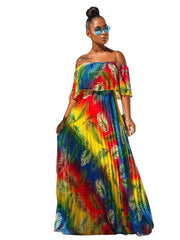 Load image into Gallery viewer, Off Shoulder Rainbow Color Dress