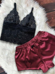 Load image into Gallery viewer, Satin Top & Bowknot Shorts Set Sleepwear Pajamas - vendach