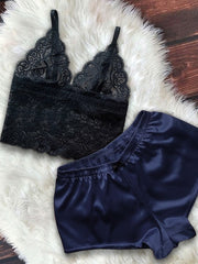 Load image into Gallery viewer, Satin Top & Bowknot Shorts Set Sleepwear Pajamas - vendach