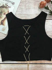 Load image into Gallery viewer, Chain Lace-Up Front Crop Top.
