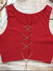 Load image into Gallery viewer, Chain Lace-Up Front Crop Top.