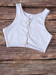 Load image into Gallery viewer, Chain Lace-Up Front Crop Top.