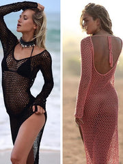 Load image into Gallery viewer, Long Sleeve Crochet Dress