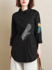 Load image into Gallery viewer, Feather Embroidered Long Blouse