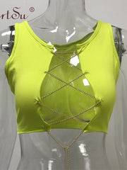 Load image into Gallery viewer, Chain Lace-Up Front Crop Top.