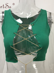 Load image into Gallery viewer, Chain Lace-Up Front Crop Top.