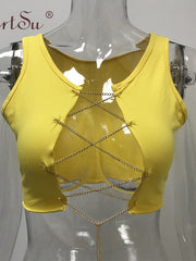 Load image into Gallery viewer, Chain Lace-Up Front Crop Top.
