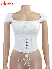 Load image into Gallery viewer, Off Shoulder Lace Up Blouse