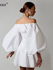 Load image into Gallery viewer, Off Shoulder Lantern Sleeves Dress