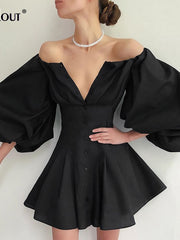 Load image into Gallery viewer, Off Shoulder Lantern Sleeves Dress
