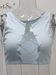 Load image into Gallery viewer, Chain Lace-Up Front Crop Top.