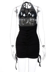 Load image into Gallery viewer, Drawstring Ruched Halter Mini Dress