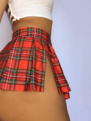 Load image into Gallery viewer, High Split Plaid Mini Skirts