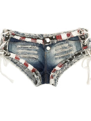 Load image into Gallery viewer, Side Lace-Up Denim Shorts