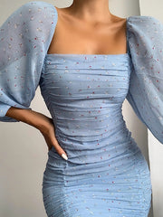 Load image into Gallery viewer, Sheer Lantern Sleeve Dress