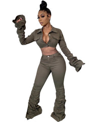 Load image into Gallery viewer, Long Sleeve Crop Top & Pants