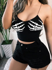 Load image into Gallery viewer, Skeleton Hand Print Crop Top