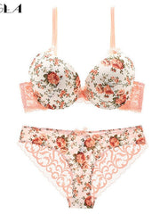 Load image into Gallery viewer, Floral Print Bra & Lace Back Panties Set