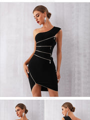 Load image into Gallery viewer, One-Off Shoulder Zipper Dress