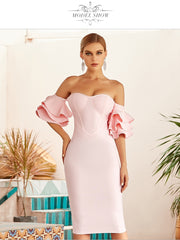 Load image into Gallery viewer, Off Shoulder Raffle Dress