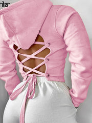 Load image into Gallery viewer, Lace-Up/ Solid Back Hoodie