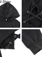 Load image into Gallery viewer, Lace-Up/ Solid Back Hoodie