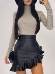 Load image into Gallery viewer, Faux Leather Ruffle Skirt