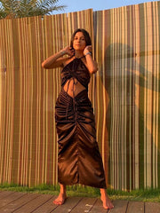 Load image into Gallery viewer, Drawstring Ruched Halter Dresses