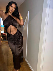 Load image into Gallery viewer, Drawstring Ruched Halter Dresses